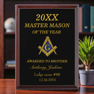 Freemason Master Mason Lodge Masonry Award Plaque