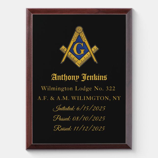 Freemason Master Mason Lodge Masonry Award Plaque (Vertical)
