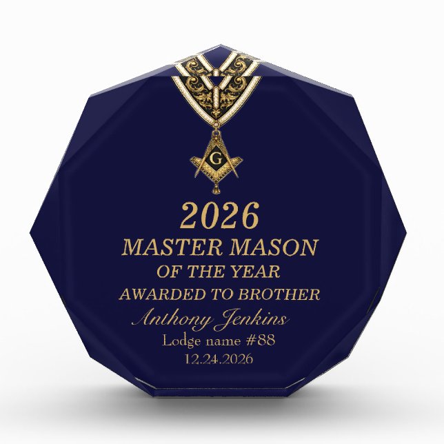 Freemason Master Mason Lodge Masonry Navy Blue Acrylic Award (Front)