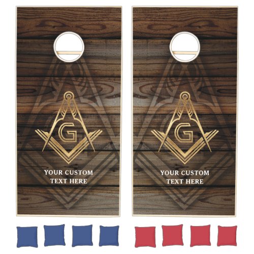 Freemason Party Ideas  Gold Rustic Wood Masonic Cornhole Set