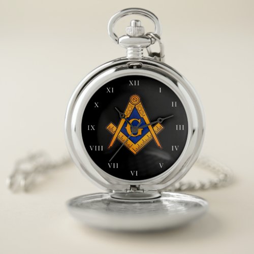 Freemason Square and Compass Charity Masonic Black Pocket Watch