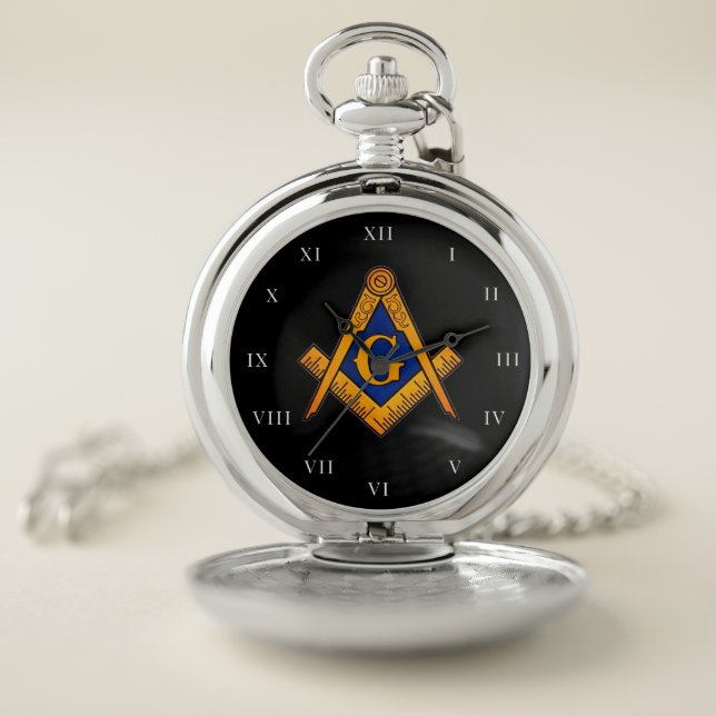 Freemason Square and Compass Charity Masonic Black Pocket Watch (Inside)