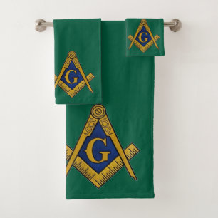 Freemason Square and Compass Masonic Emerald Green Bath Towel Set