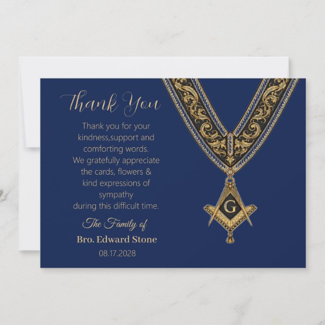 Freemason Sympathy Funeral Thank you  Invitation (Front)