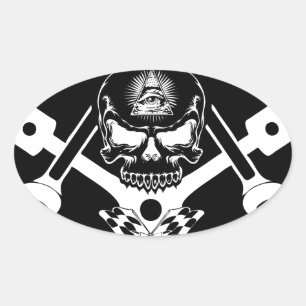 Freemason-Widows-Sons-Masonic-Hotrod-Logo-20160407 Oval Sticker