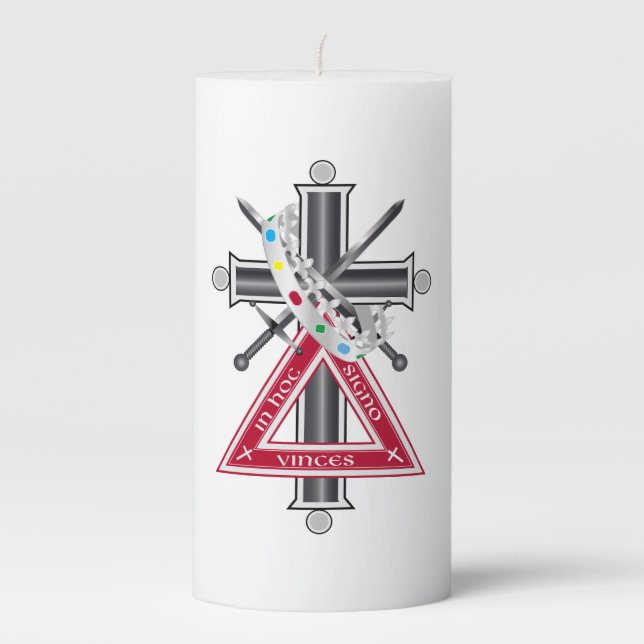 Freemasonic cross pillar candle (Front)