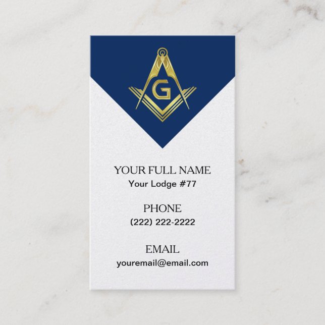 Freemasonry Business Cards, Masonic Blue Navy Gold Business Card (Front)