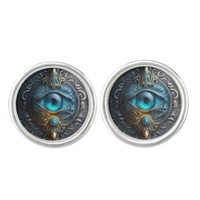 Freemasonry Eye of Horus Illuminati Sapphire Blue Cufflinks (Front)