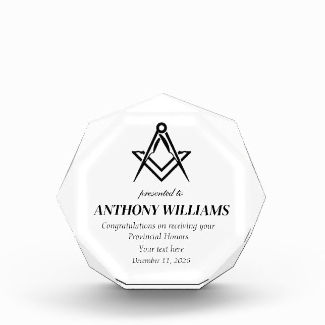 Freemasonry Freemason Masonic  Acrylic Award (Front)