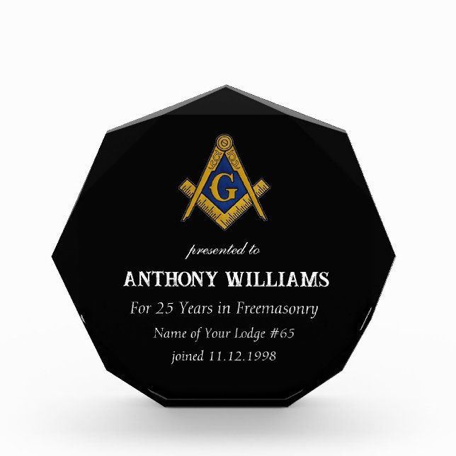 Freemasonry Freemason Masonic  Acrylic Award (Front)