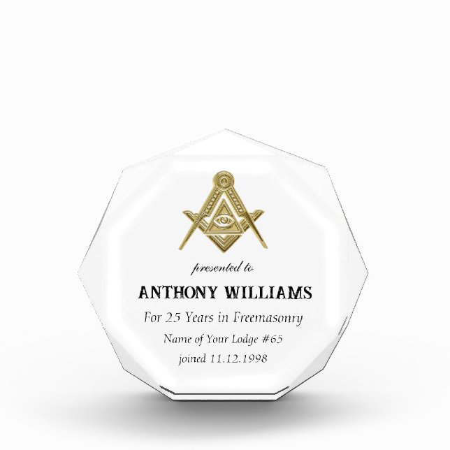 Freemasonry Freemason Masonic  Acrylic Award (Front)