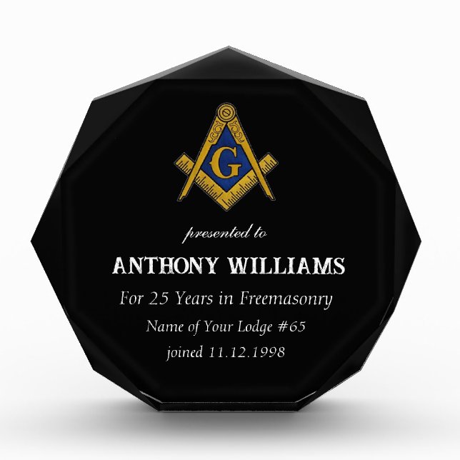 Freemasonry Freemason Masonic  Acrylic Award (Front)