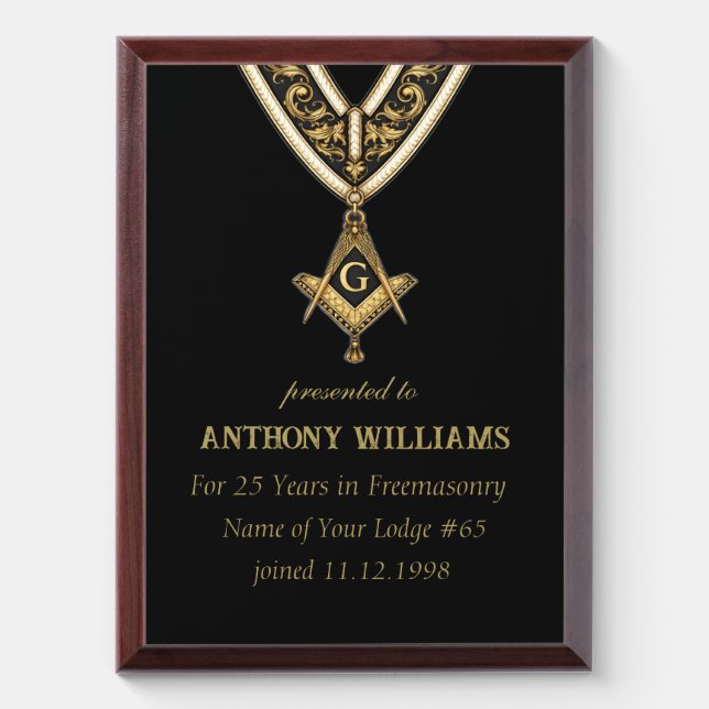 Freemasonry Freemason Masonic  Award Plaque (Vertical)