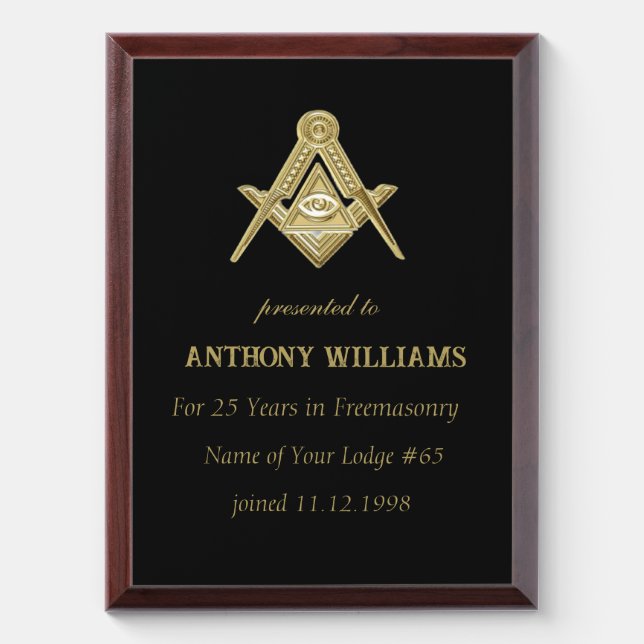 Freemasonry Freemason Masonic  Award Plaque (Vertical)