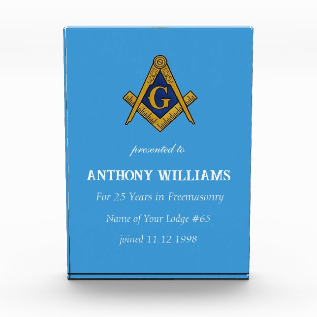 Freemasonry Freemason Masonic Blue Acrylic Award (Front)
