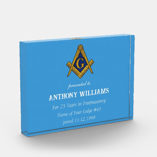 Freemasonry Freemason Masonic Blue Acrylic Award (Left)