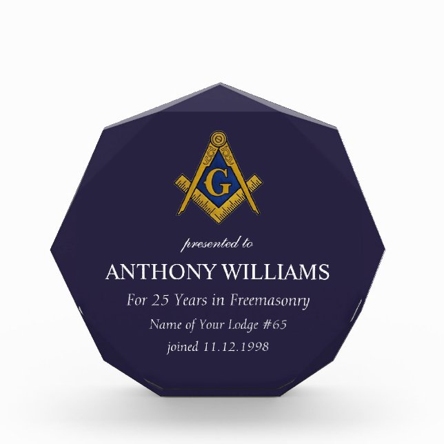 Freemasonry Freemason Masonic Navy Blue Acrylic Award (Front)