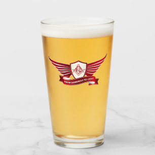 Freemasonry symbol and shield glass