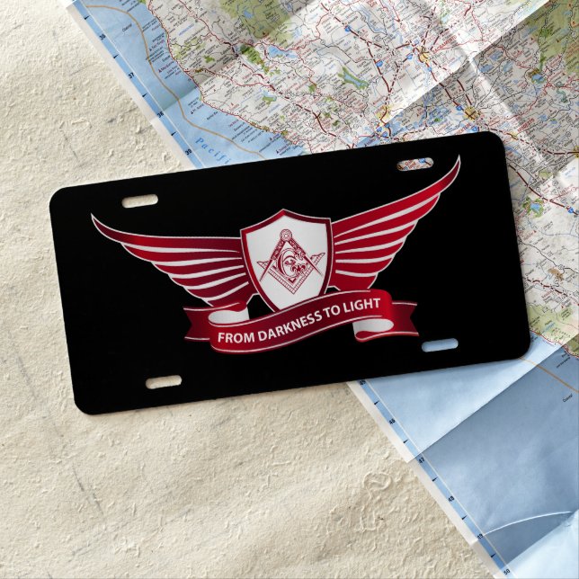 Freemasonry symbol and shield license plate (In Situ)