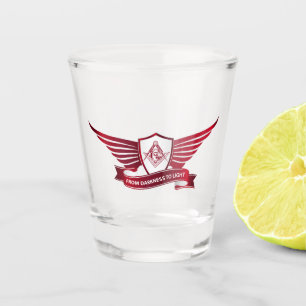 Freemasonry symbol and shield shot glass