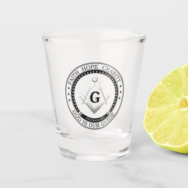 Freemasonry symbol shot glass (Front)