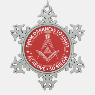 Freemasonry symbol snowflake pewter christmas ornament