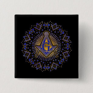 Freemasonry symbol Square and Compasses Button