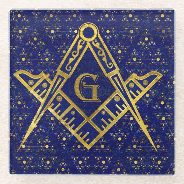 Freemasonry symbol Square and Compasses Glass Coaster (Front)