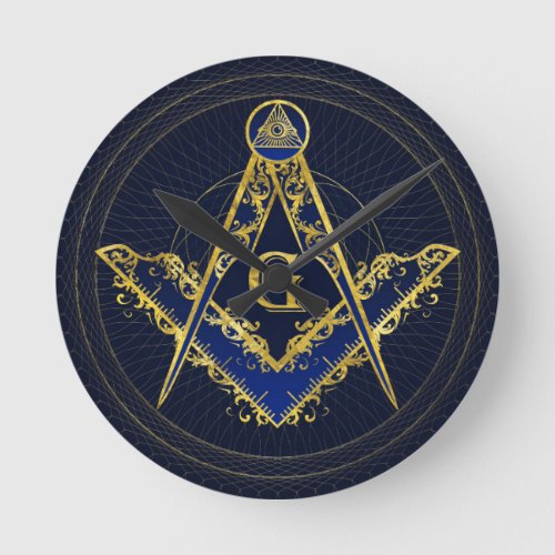 Freemasonry symbol Square and Compasses Round Clock