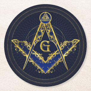 Freemasonry symbol Square and Compasses Round Paper Coaster