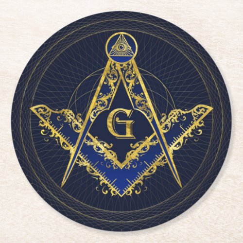 Freemasonry symbol Square and Compasses Round Paper Coaster
