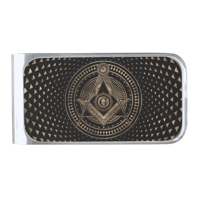Freemasonry symbol Square and Compasses Silver Finish Money Clip (Front)