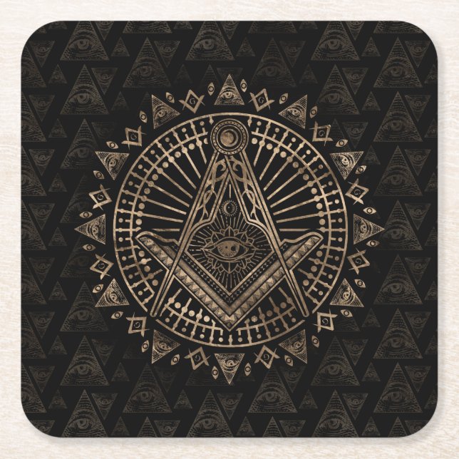 Freemasonry symbol Square and Compasses Square Paper Coaster (Front)