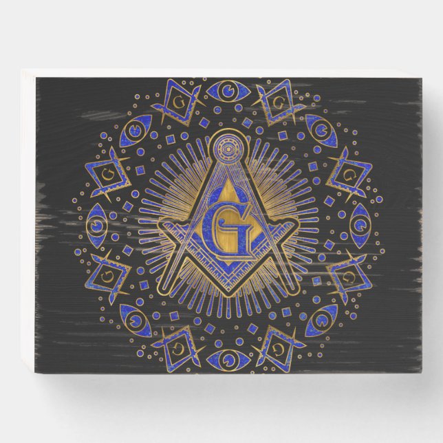 Freemasonry symbol Square and Compasses Wooden Box Sign (Front Horizontal)