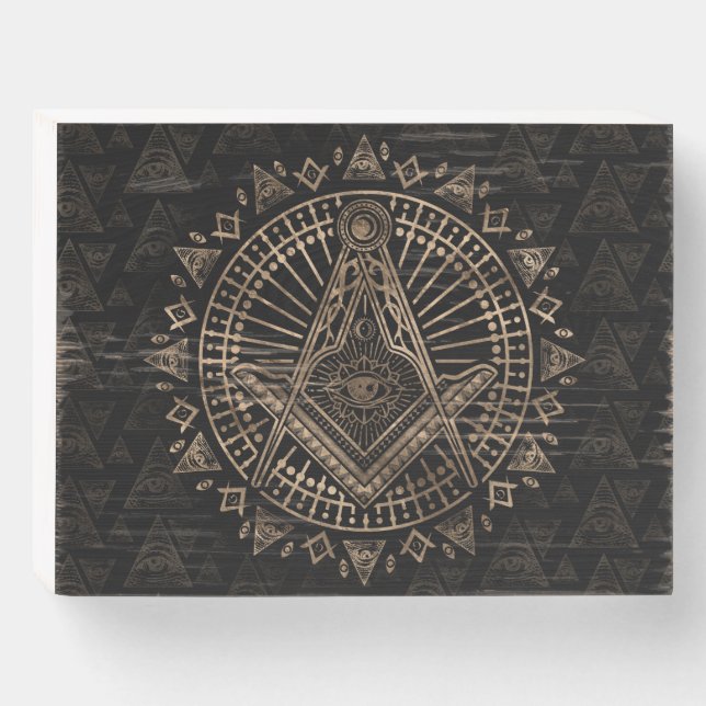 Freemasonry symbol Square and Compasses Wooden Box Sign (Front Horizontal)