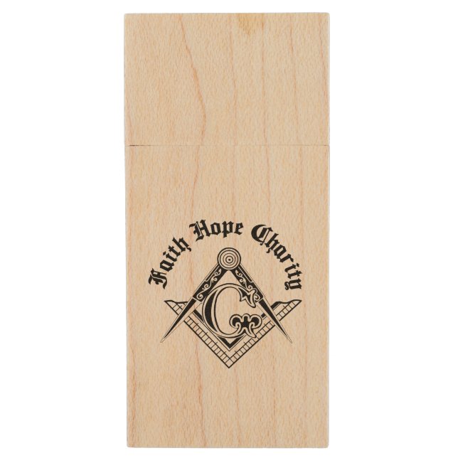 Freemasonry symbol wood USB flash drive (Front Vertical)