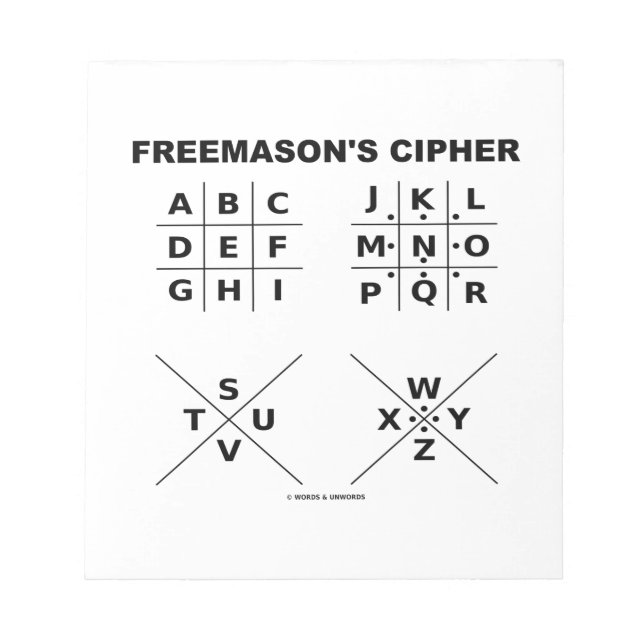 Freemason's Cipher (Cryptography) Notepad (Front)