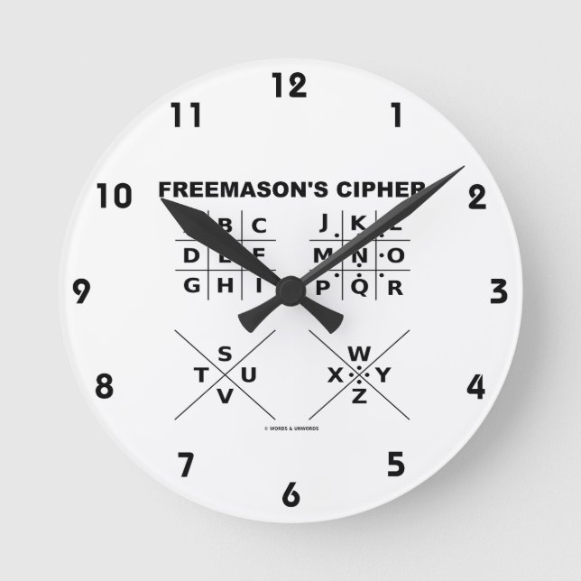 Freemason's Cipher (Cryptography) Round Clock (Front)