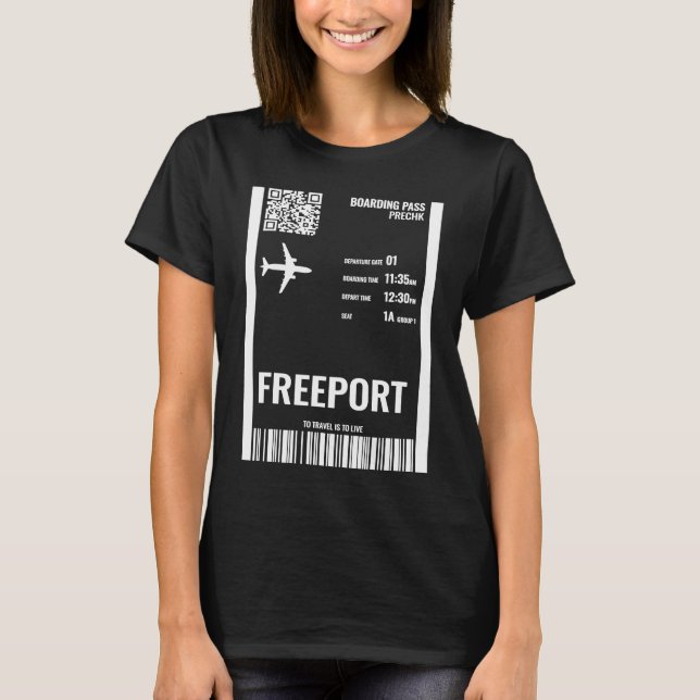 Freeport Bahamas Boarding Pass Airline Ticket Trav T-Shirt (Front)