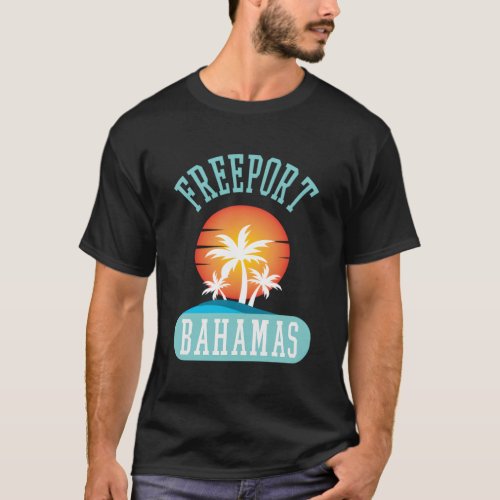 Freeport Bahamas Retro Cool Palm Tree Beach Sunset T_Shirt