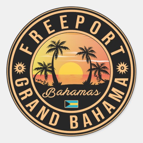 Freeport Bahamas Retro Sunset Souvenirs 60s Classic Round Sticker