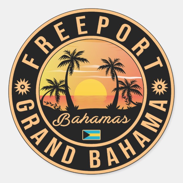 Freeport Bahamas Retro Sunset Souvenirs 60s Classic Round Sticker (Front)