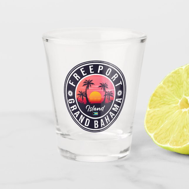 Freeport Bahamas Retro Sunset Souvenirs 60s Shot Glass (Front)
