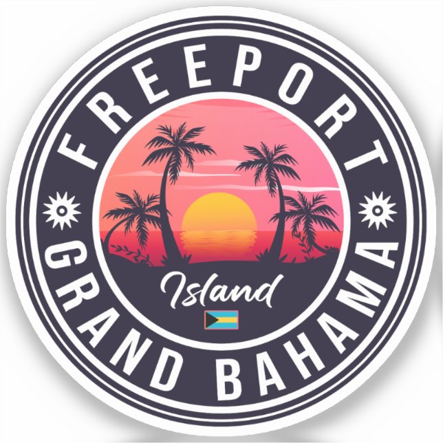 Freeport Bahamas Retro Sunset Souvenirs 60s Sticker (Front)