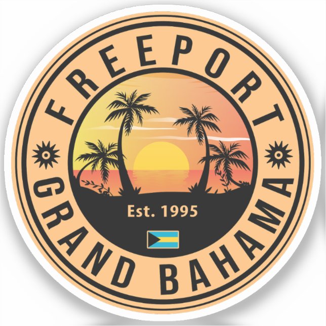 Freeport Bahamas Retro Sunset Souvenirs 60s Sticker (Front)