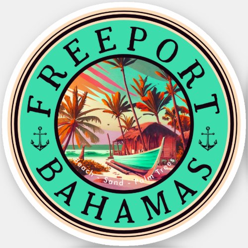Freeport Bahamas Retro Sunset Travel Souvenir 1950 Sticker