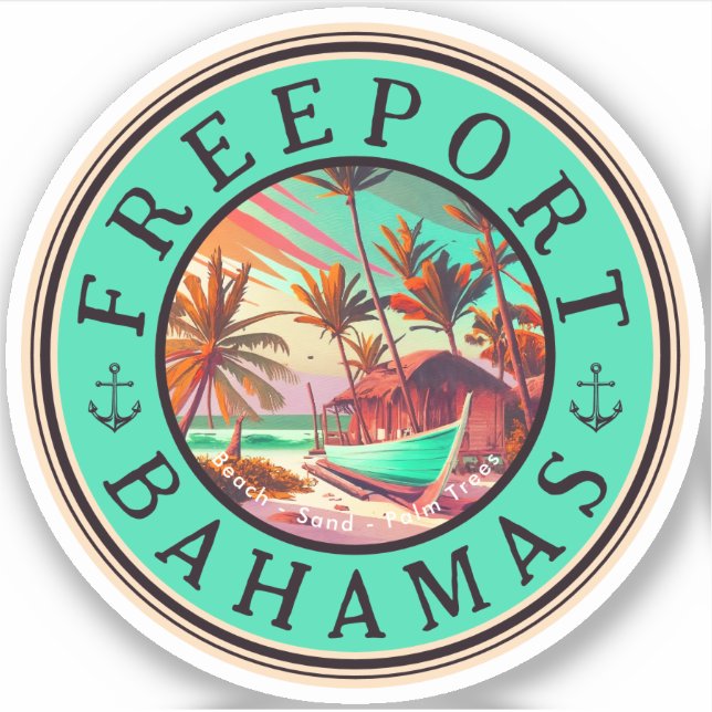 Freeport Bahamas Retro Sunset Travel Souvenir 1950 Sticker (Front)