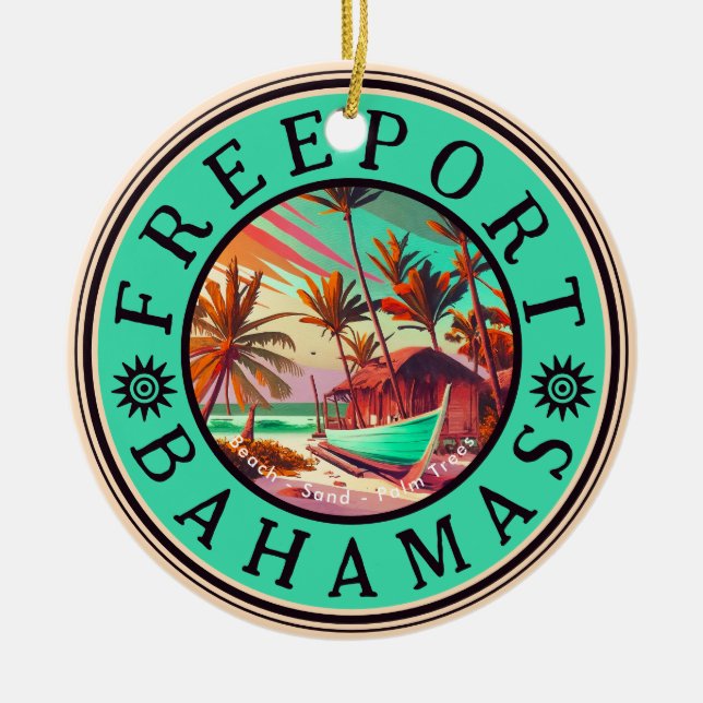 Freeport Bahamas Retro Sunset Travel Souvenir 50s Ceramic Ornament (Front)