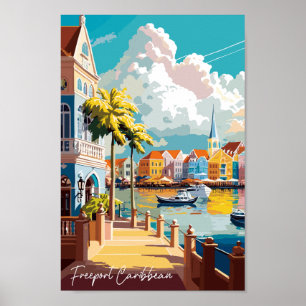 Freeport Caribbean vintage travel illustration Poster