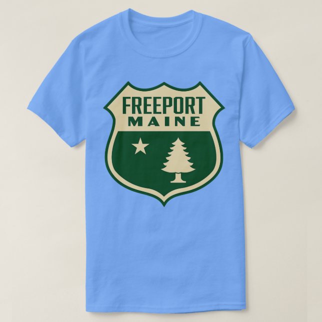 Freeport Maine Retro Pine Tree Shield Tan T-Shirt (Design Front)